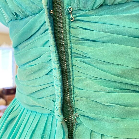 Vintage60s Prom dress Poie de Soie Biltmore Hotel Couture Santa Barbara Aqua M - Picture 10 of 13